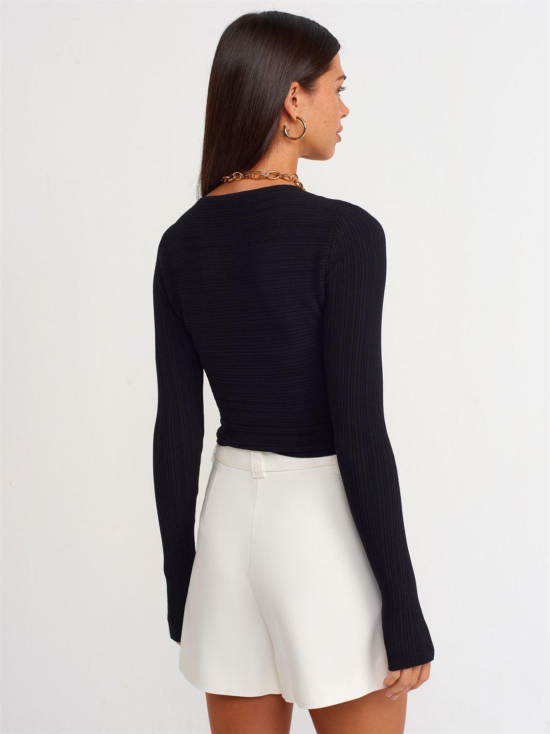 10354 V Neck Front Side Crop Sweater