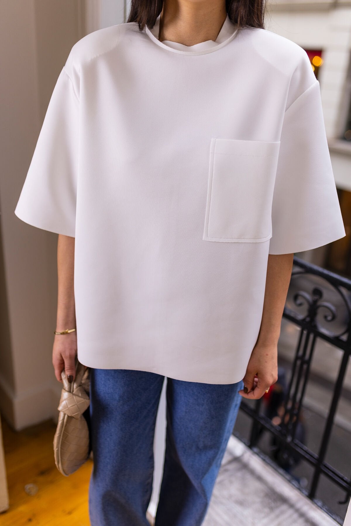 34010 Black Scuba Fabric Back Full Zipper Blouse