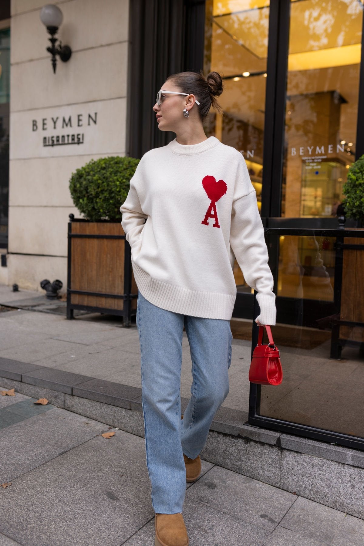 Red Heart Embroidery Detailed knitwear