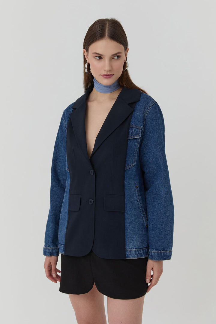 51367 Denim Detailed Pocket Blazer Jacket
