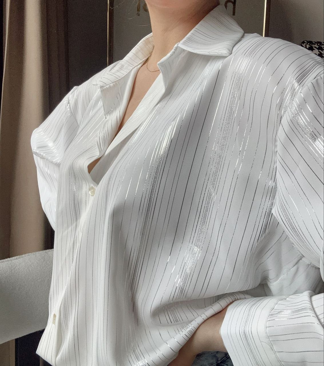 2855-2 Satin shirt with silver line