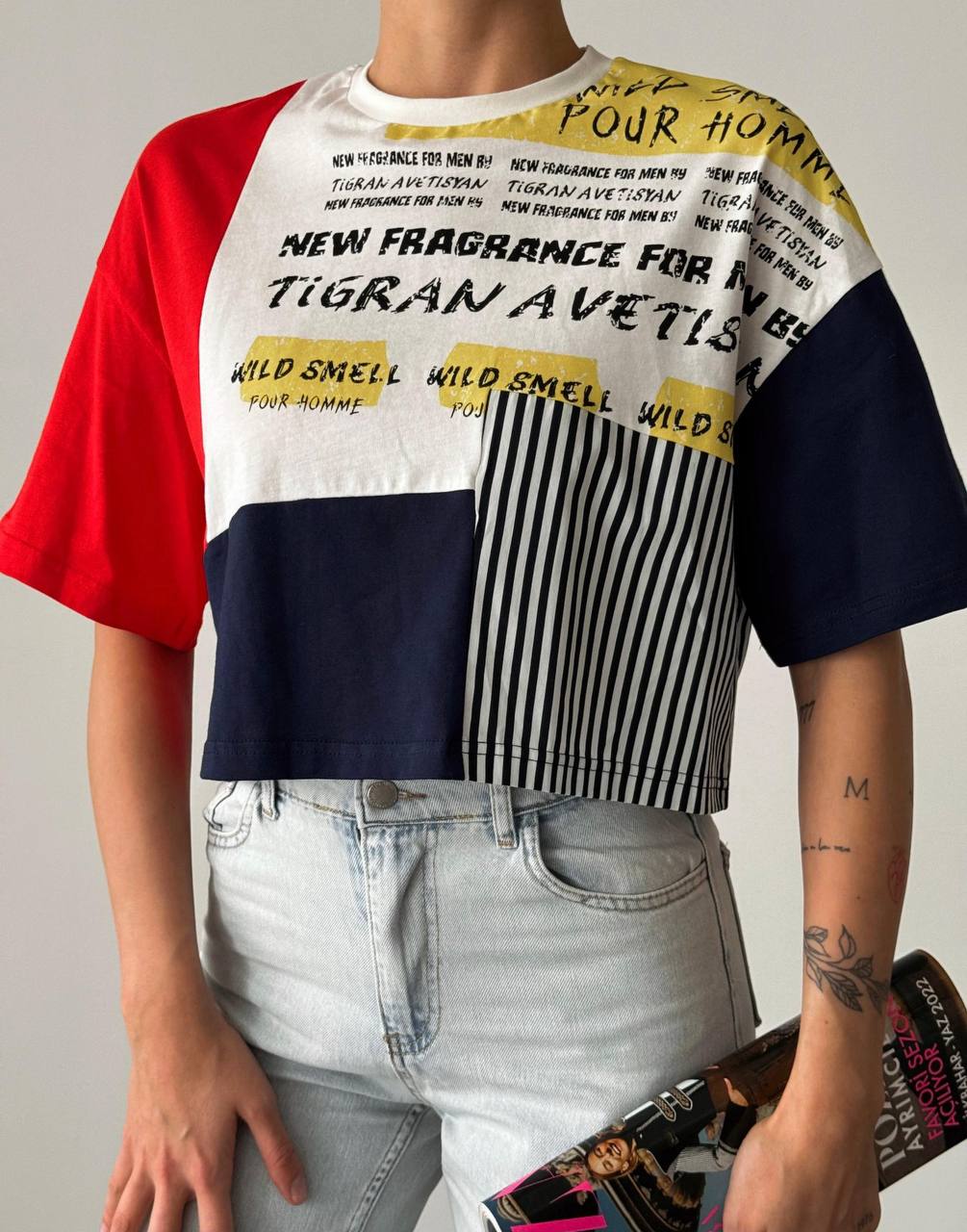 180220 Garnished Print Detailed T-shirt