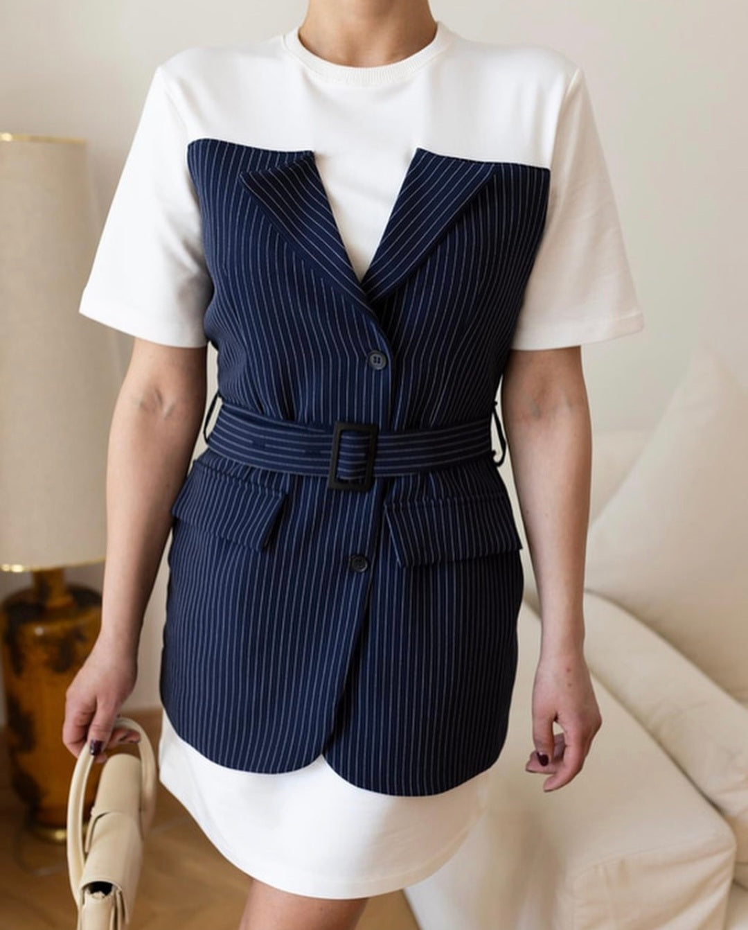 34291 Tshirt Dress With Attached Vest