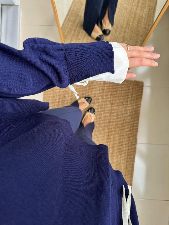 23745 Navy Blue Collar Knitwear