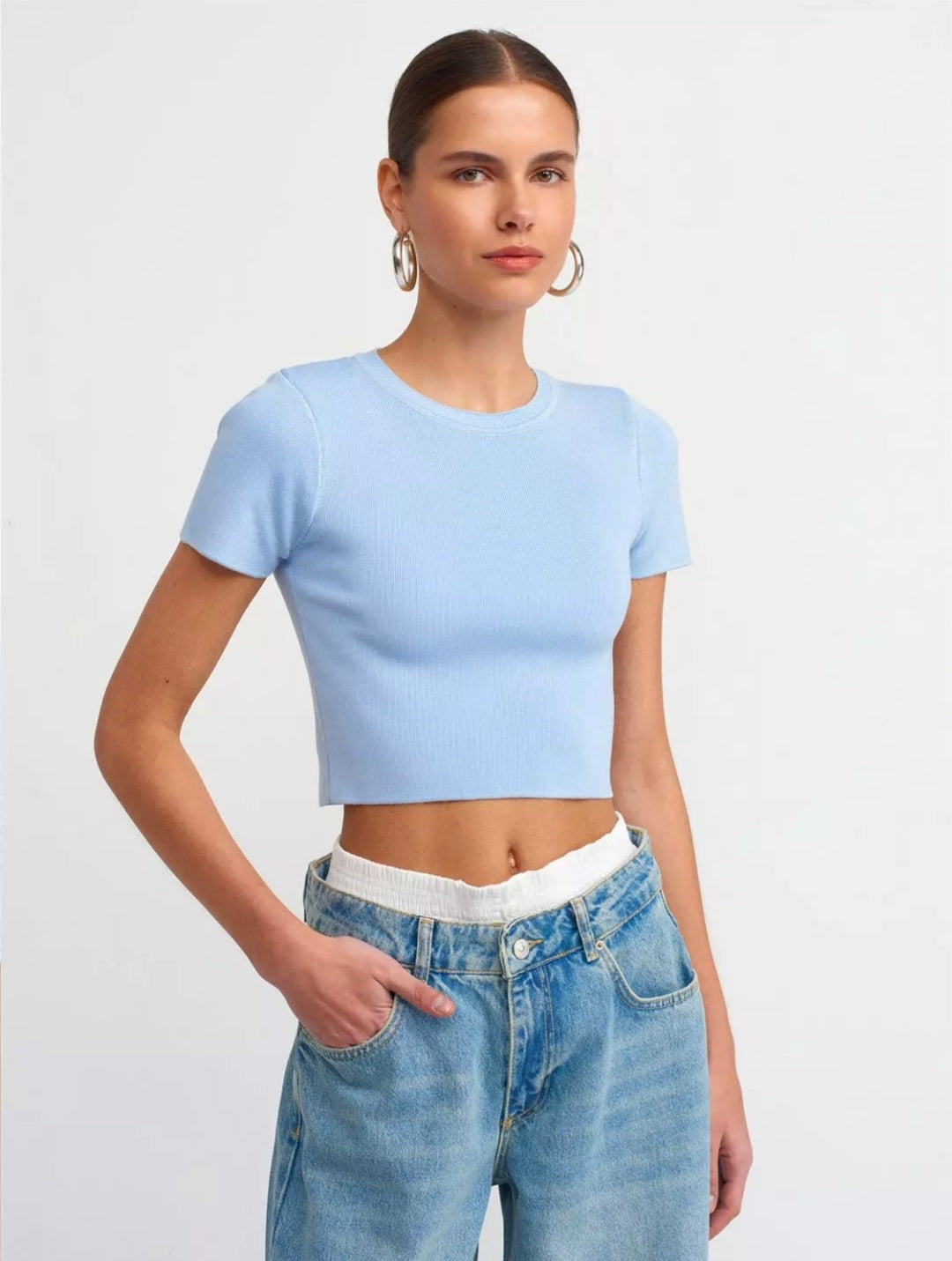 10357 Crew Neck Short Sleeve Crop Sweater