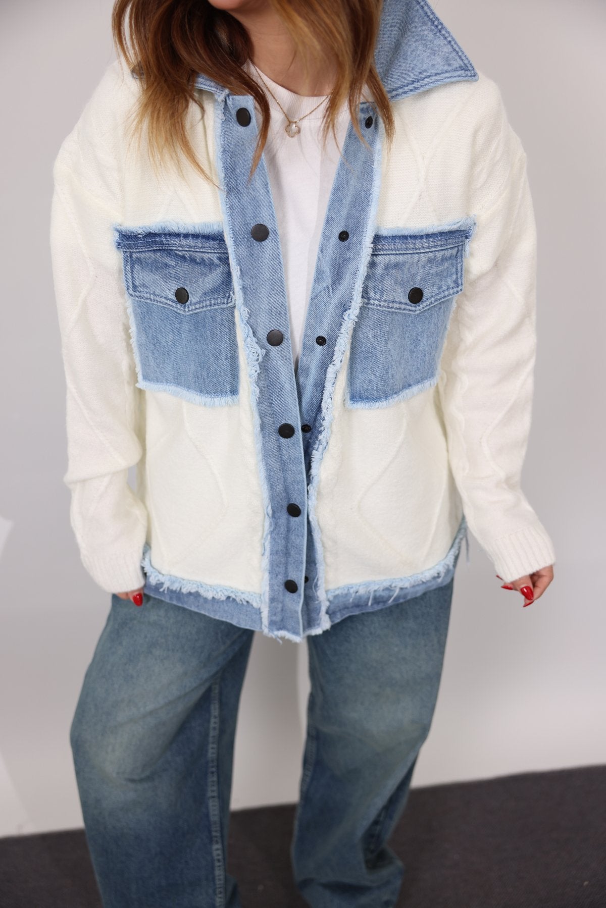 Design Denim Jacket With Knitwear Detail