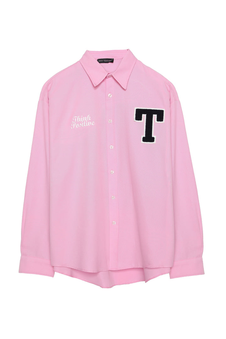 11697 Embroidery Printed Oversize Shirt Pink