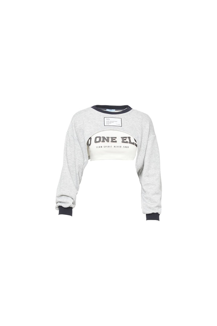 17813Undershirt Detailed Printed Crop Sweatshirt