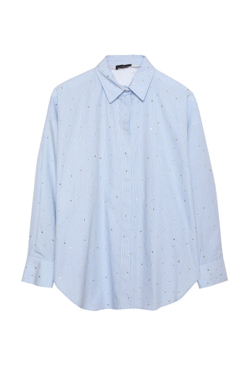 11677 Striped Oversize Shirt with Stone Accessories Blue