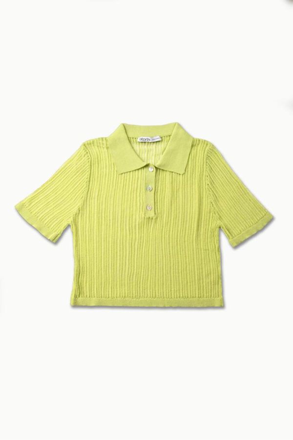 10376 Polo Neck Buttoned Short Sleeve Sweater