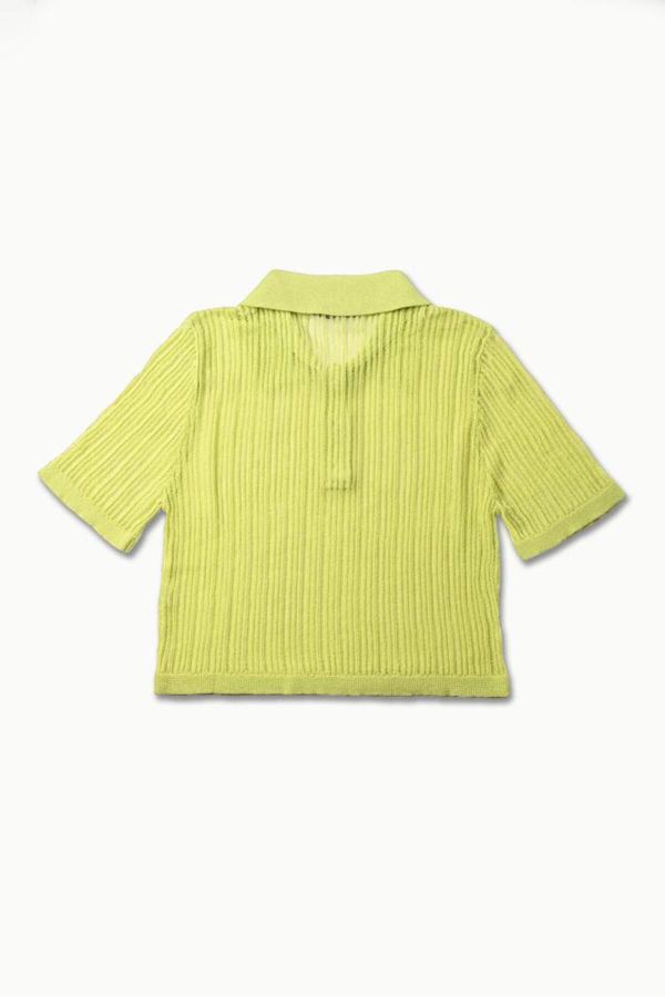 10376 Polo Neck Buttoned Short Sleeve Sweater