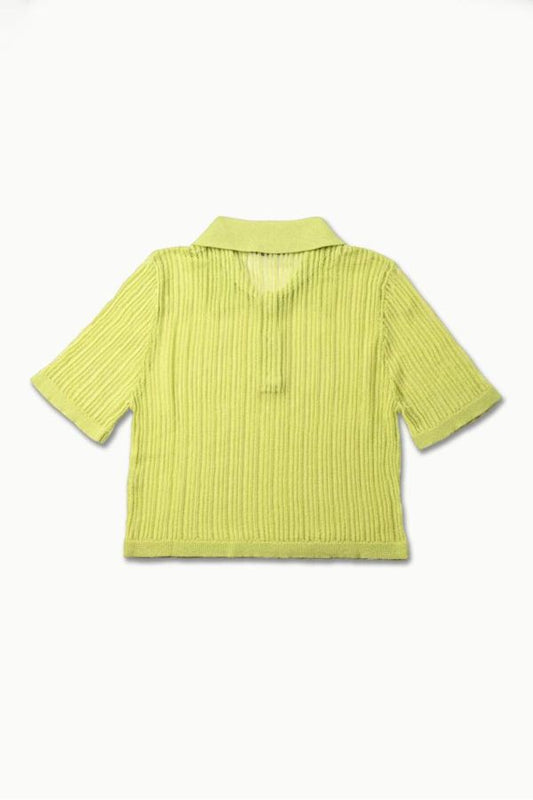 10376 Polo Neck Buttoned Short Sleeve Sweater