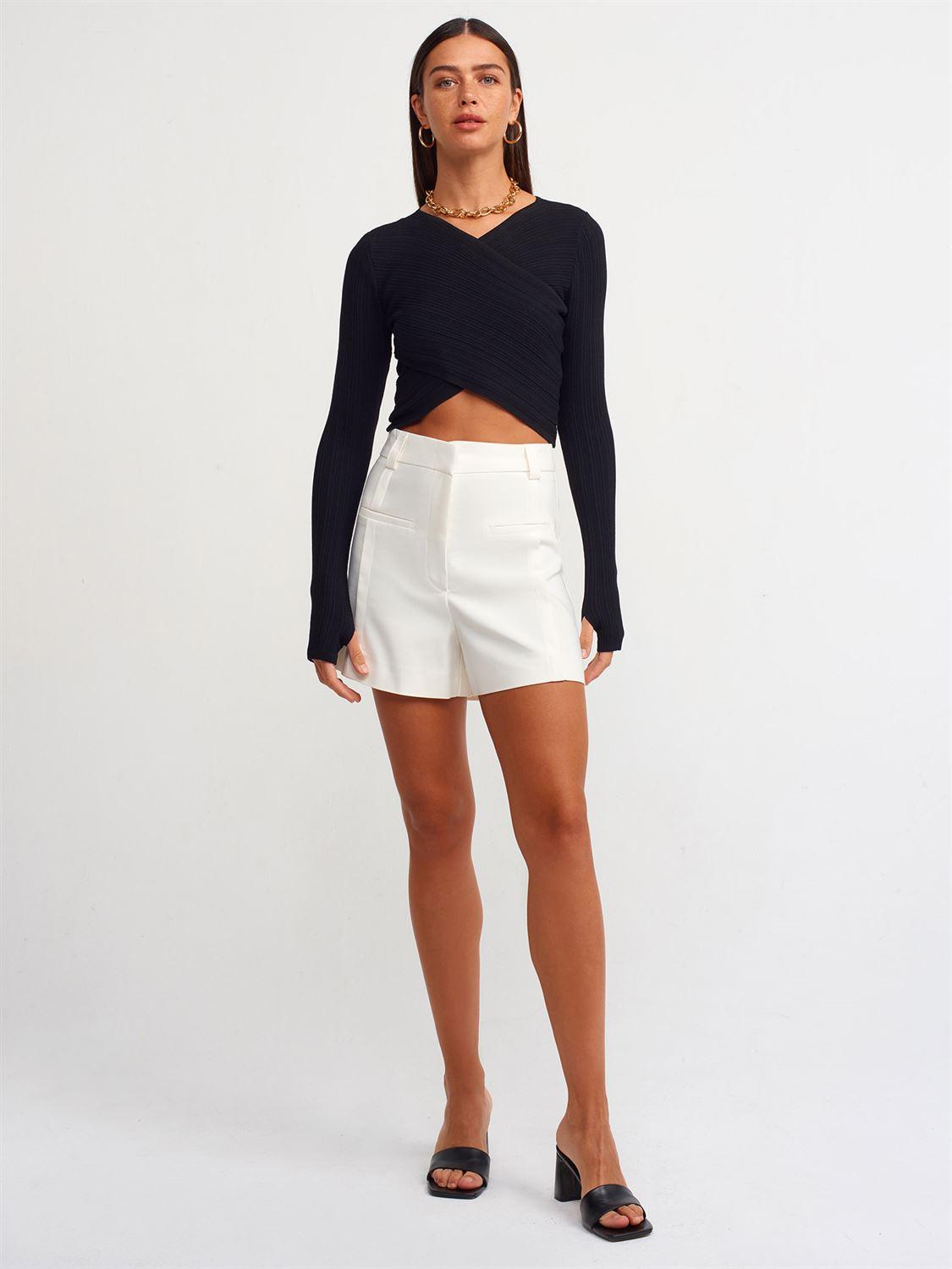 10354 V Neck Front Side Crop Sweater