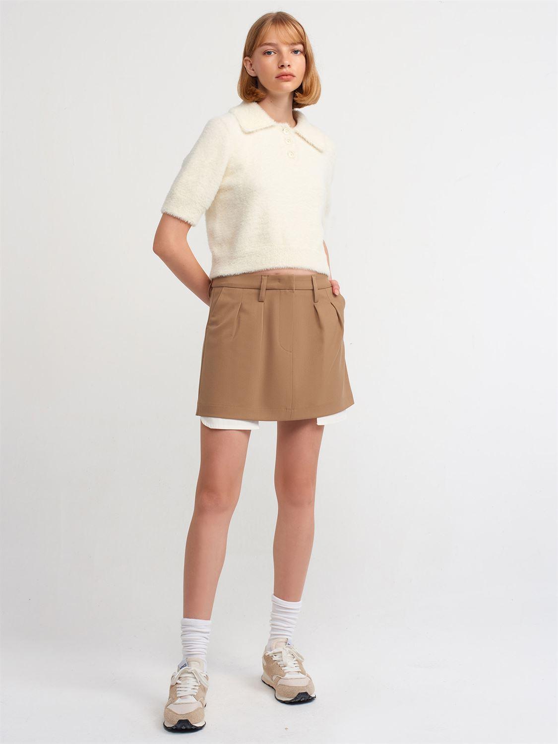 10475 Polo Neck Buttoned Soft Textured Crop Sweater