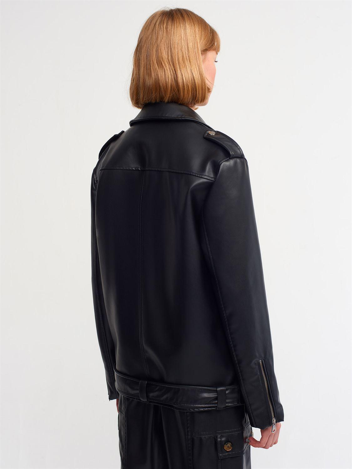 60376 Oversize Faux Leather Biker Jacket