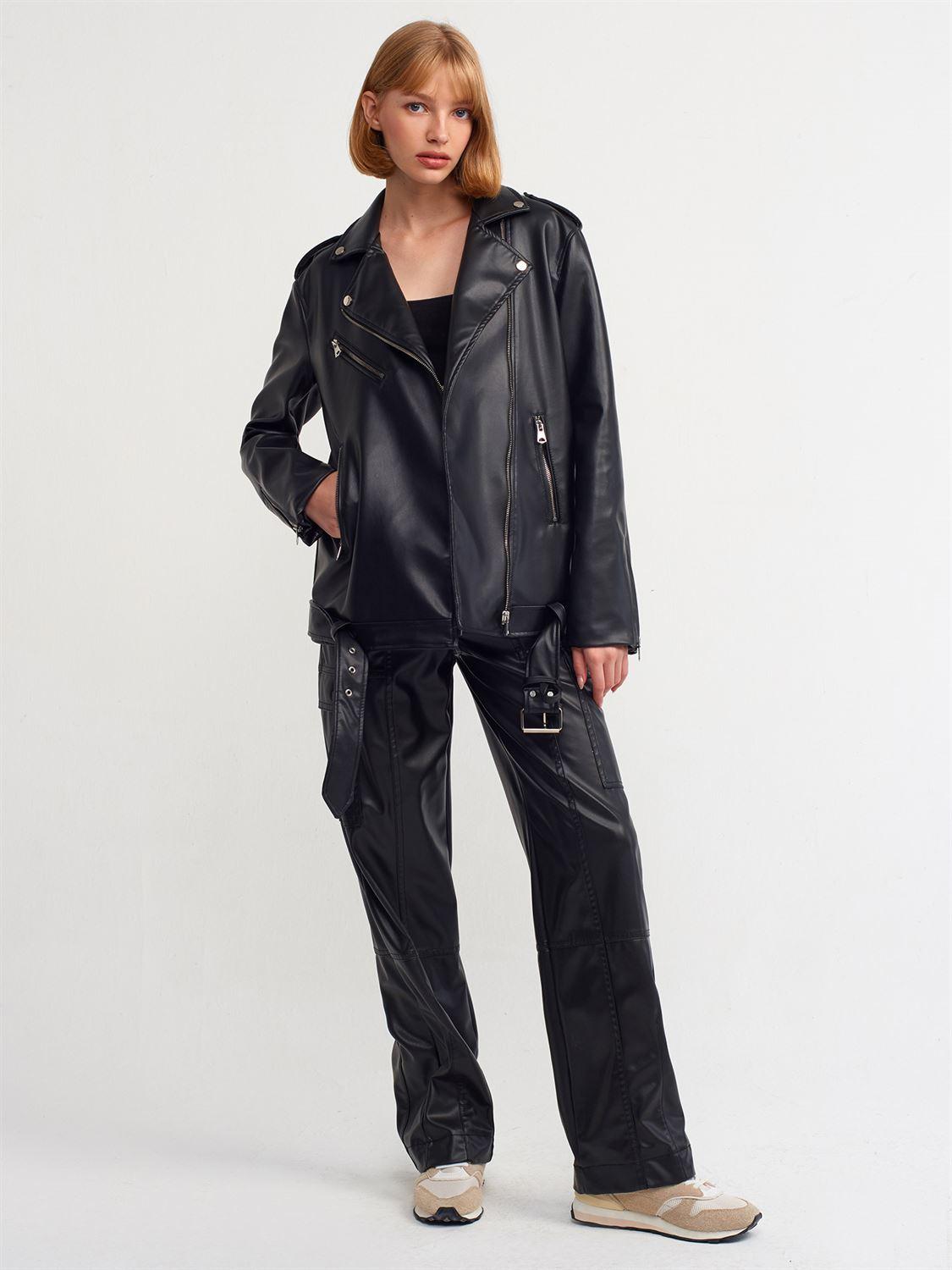 60376 Oversize Faux Leather Biker Jacket