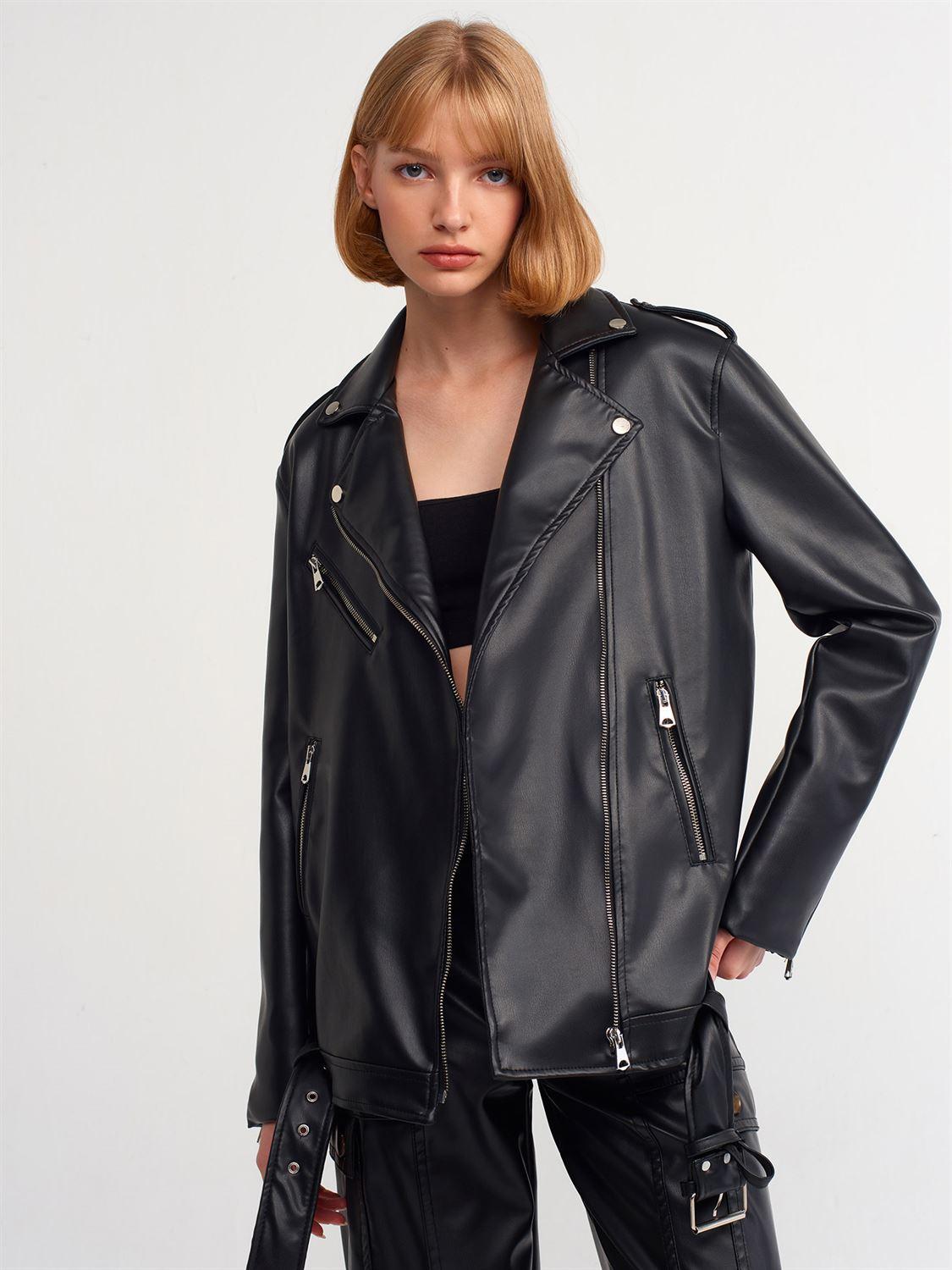 60376 Oversize Faux Leather Biker Jacket