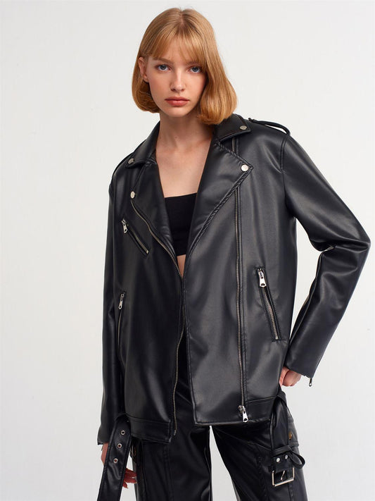 60376 Oversize Faux Leather Biker Jacket