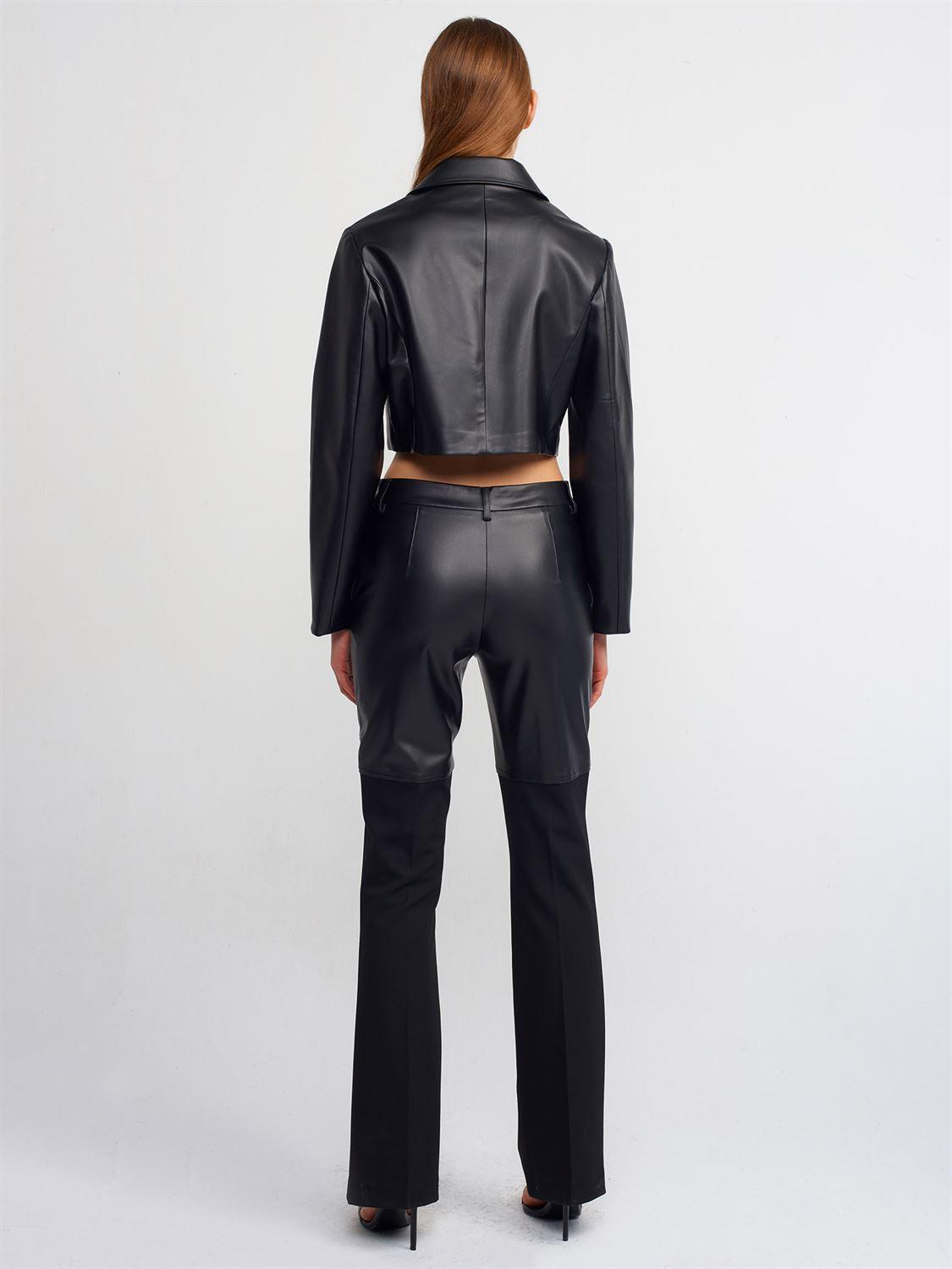 71239 Faux Leather Paneled Trousers
