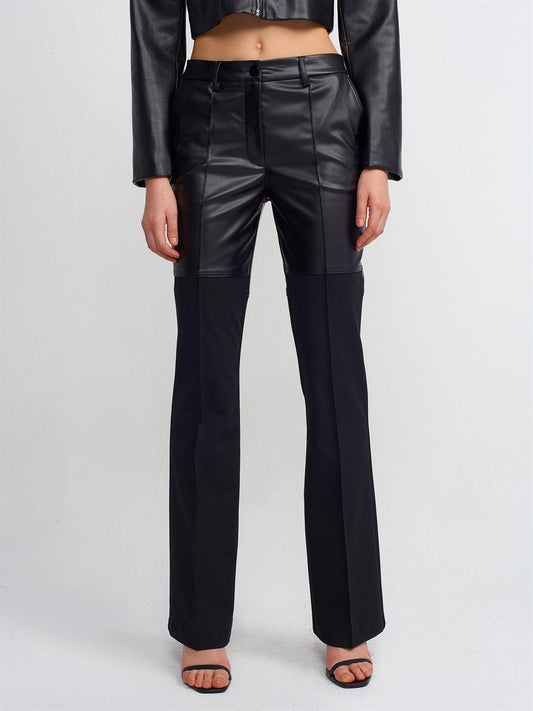 71239 Faux Leather Paneled Trousers