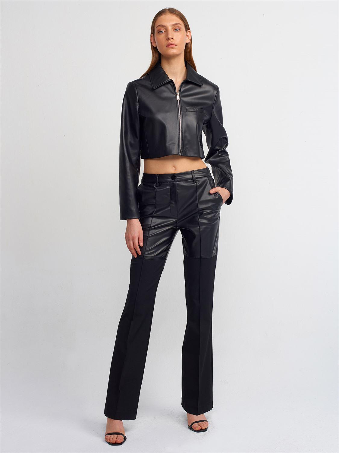 71239 Faux Leather Paneled Trousers