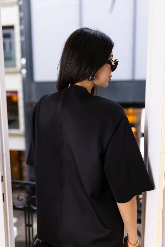 34010 Black Scuba Fabric Back Full Zipper Blouse