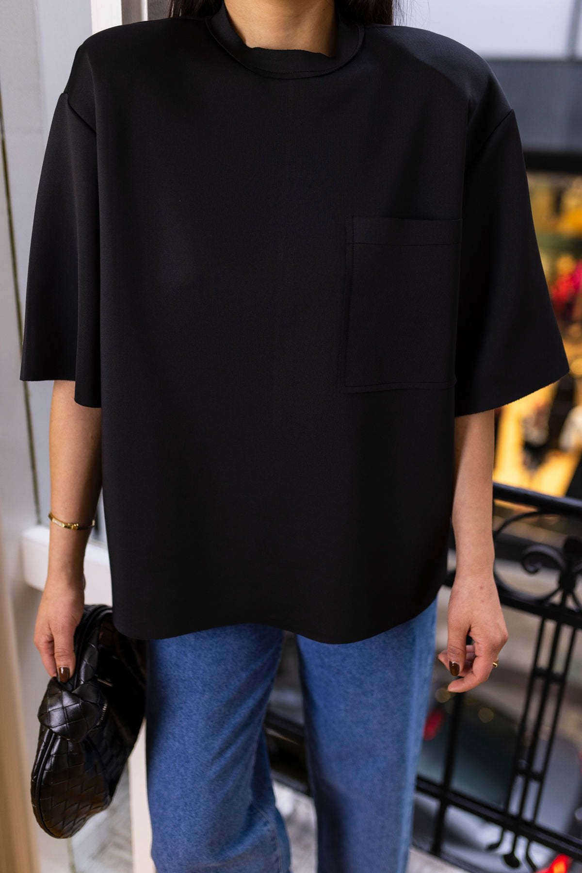 34010 Black Scuba Fabric Back Full Zipper Blouse