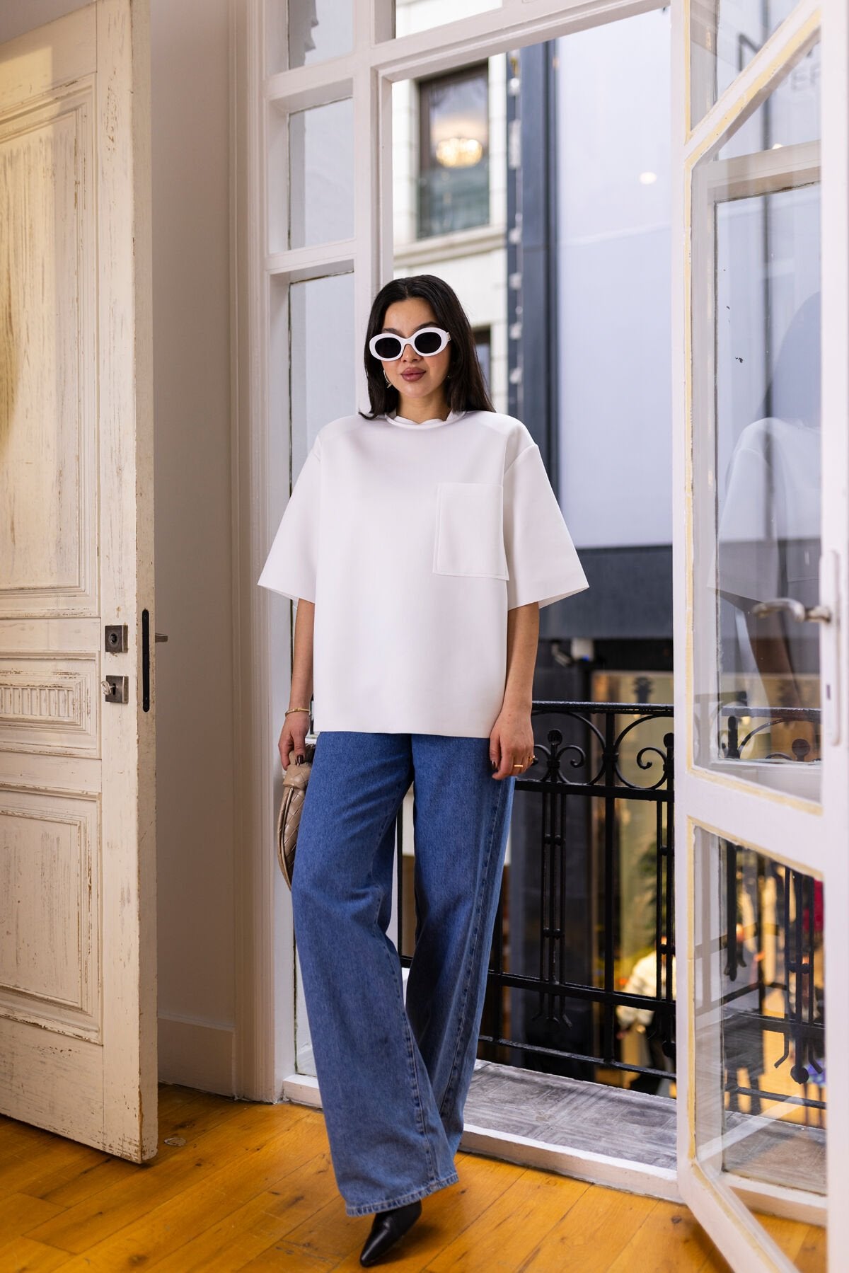 34010 Black Scuba Fabric Back Full Zipper Blouse