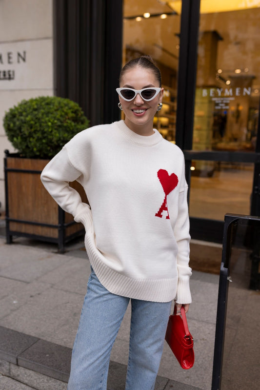 Red Heart Embroidery Detailed knitwear