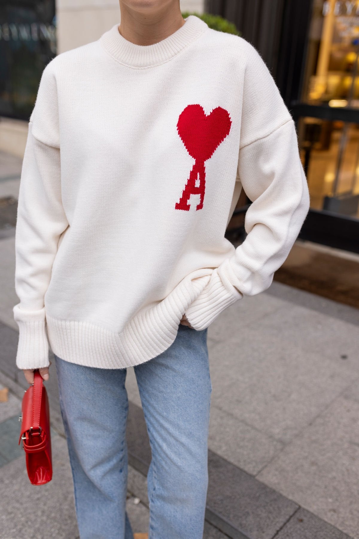 Red Heart Embroidery Detailed knitwear