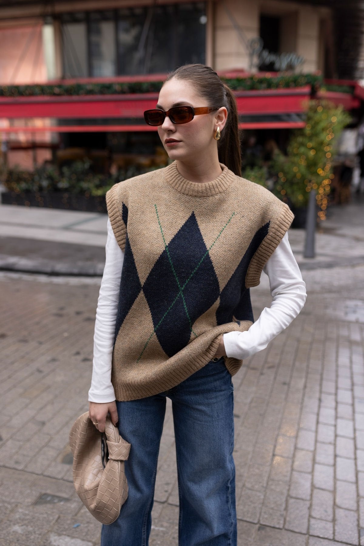 24K0914 DORIS ARGYLE PATTERNED SWEATER