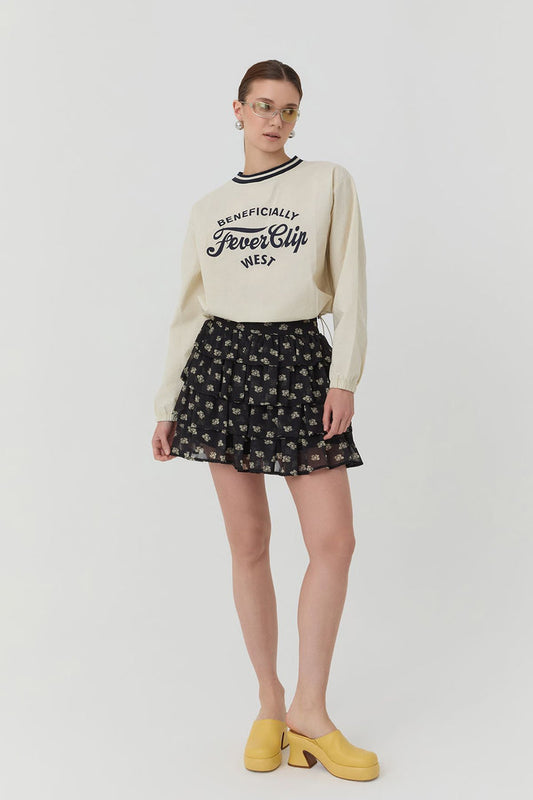 23351Printed Long Sleeve Blouse with Elastic Waist Light Stone