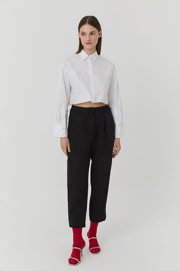 11671 Crop Shirt with Troc Detailed Pockets