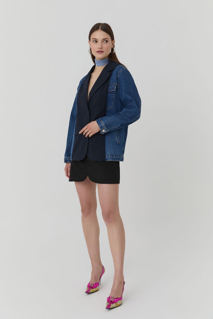 51367 Denim Detailed Pocket Blazer Jacket