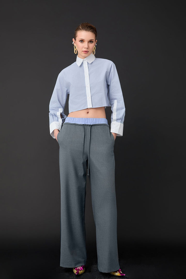 71235 Boxer Detailed Wide Leg Trousers