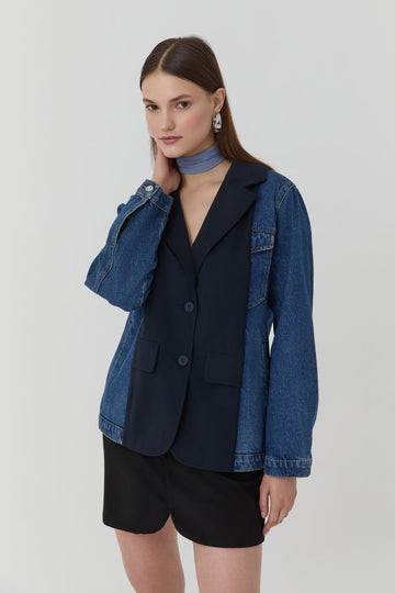 51367 Denim Detailed Pocket Blazer Jacket