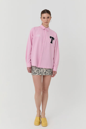 11697 Embroidery Printed Oversize Shirt Pink