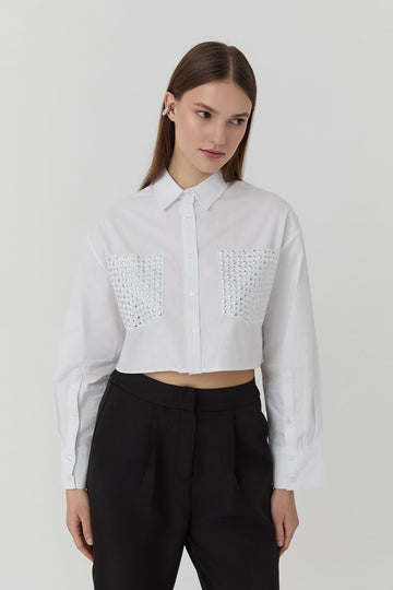 11671 Crop Shirt with Troc Detailed Pockets