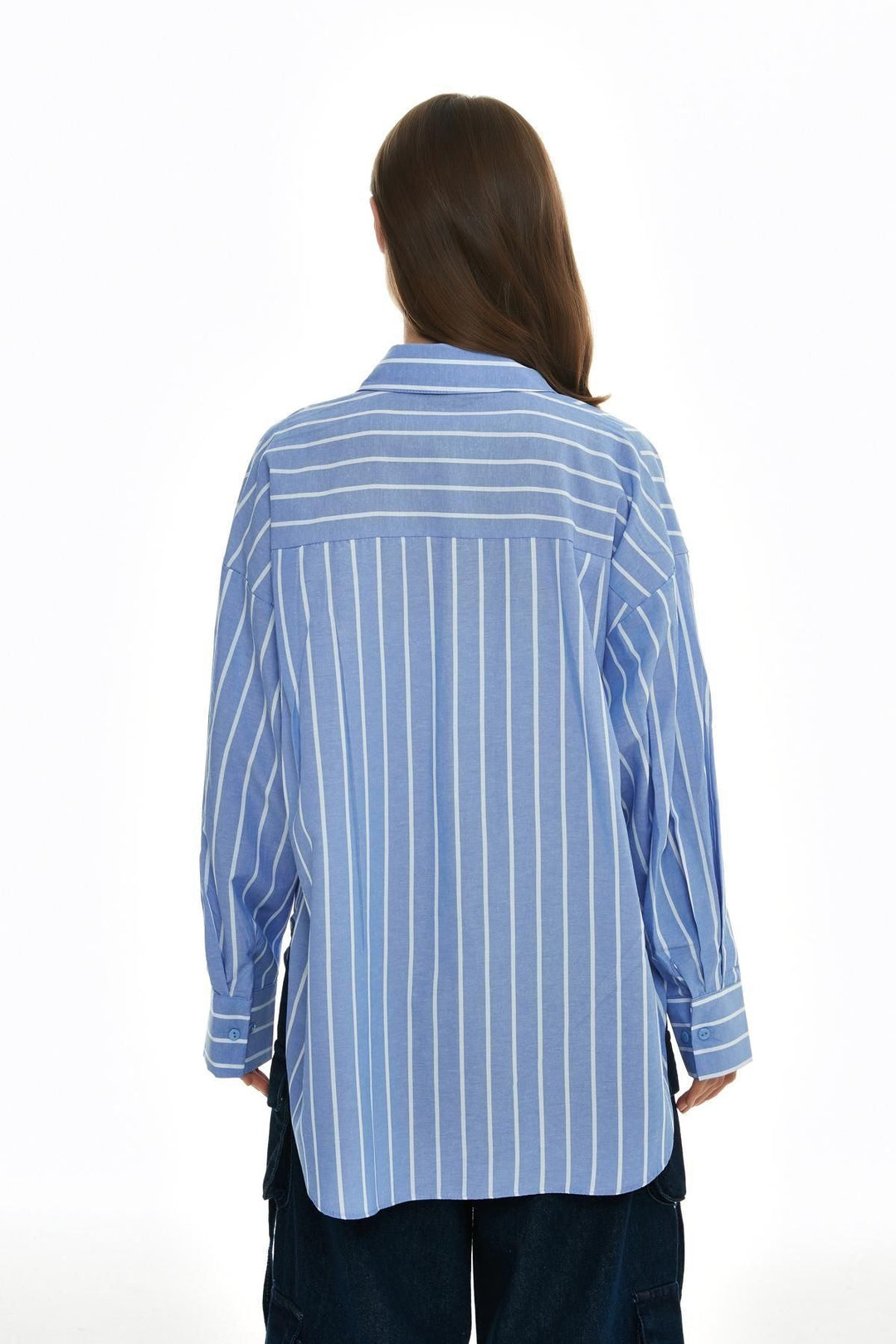 11588Striped Oversize Shirt Blue