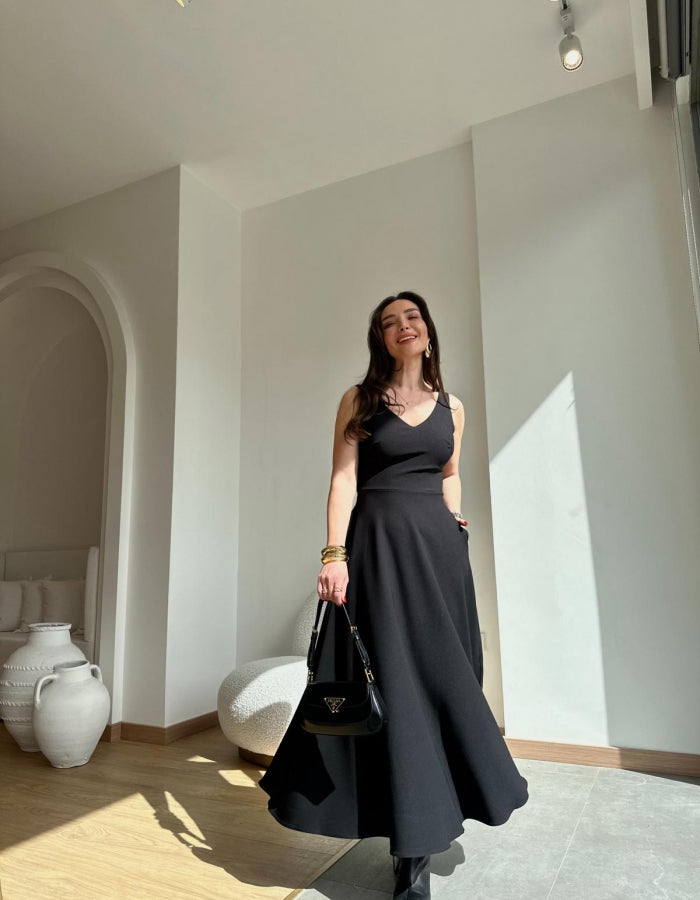 12243 V neck midi dress