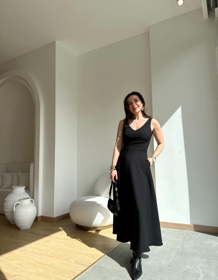 12243 V neck midi dress