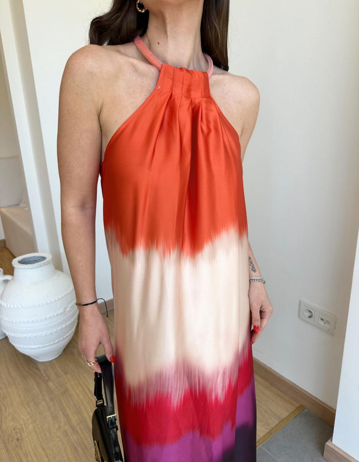 34461 Necklace detailed satin dress