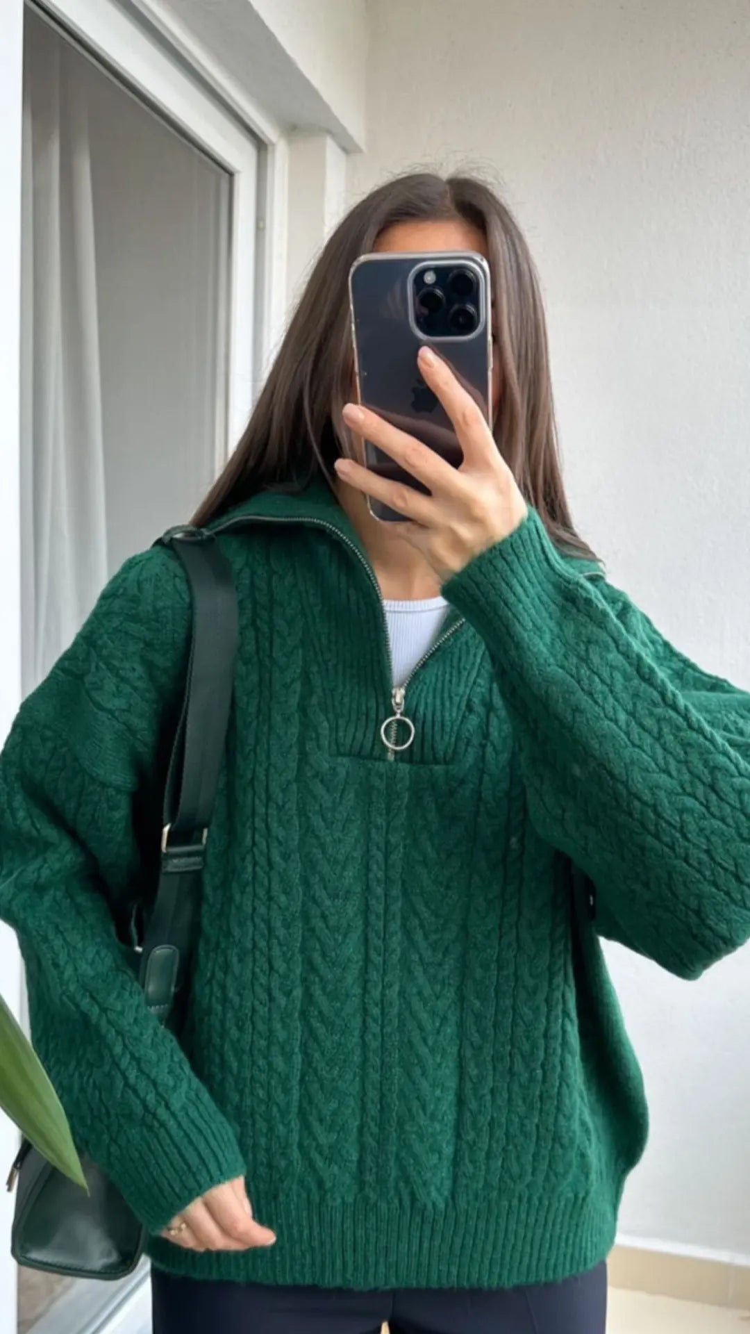 1222Trucker Collar Zippered Sweater