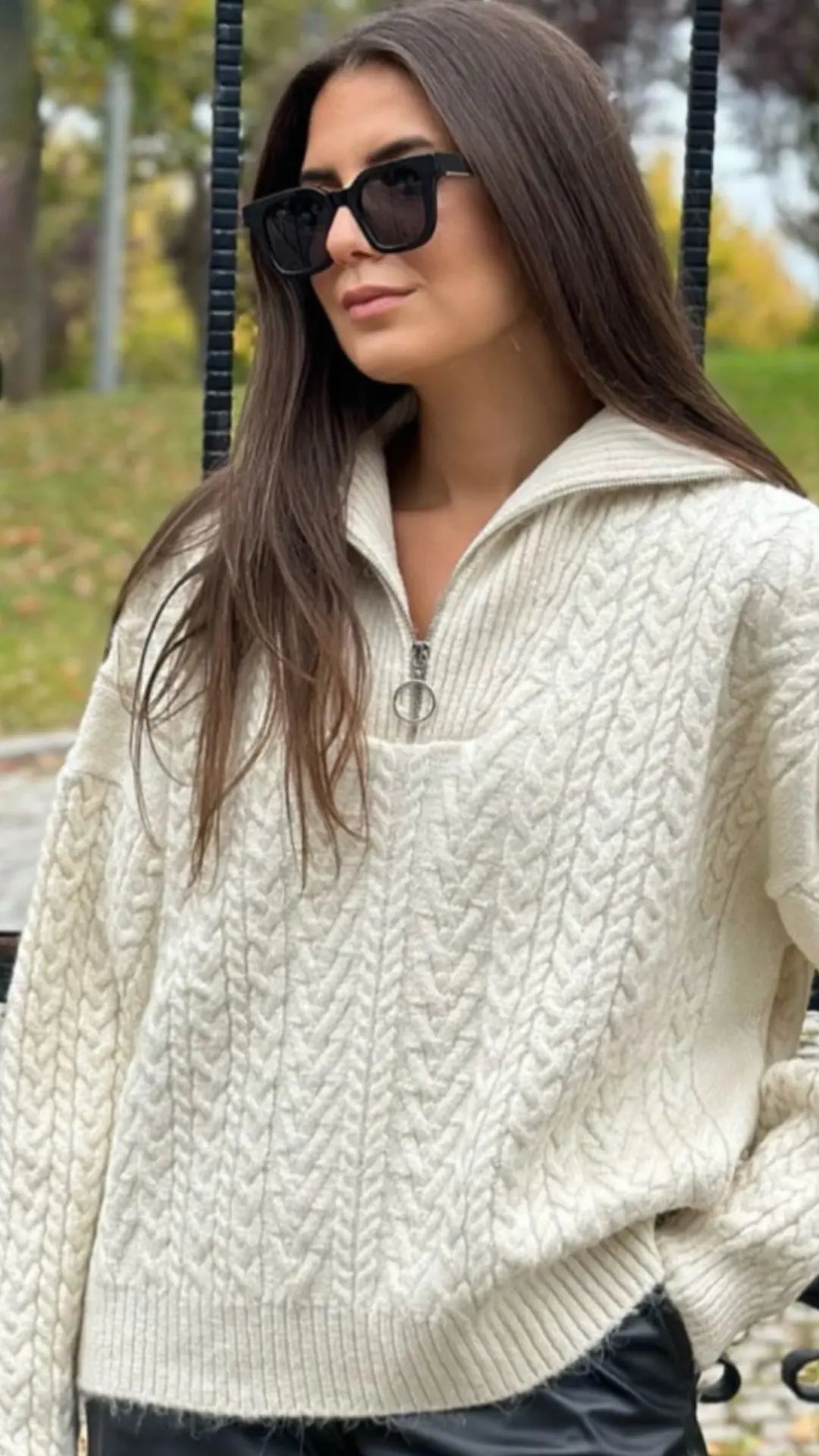 1222Trucker Collar Zippered Sweater