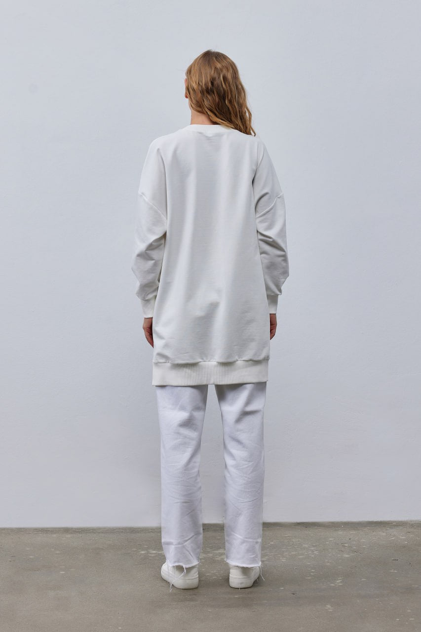 10371 White Sweater with denim details
