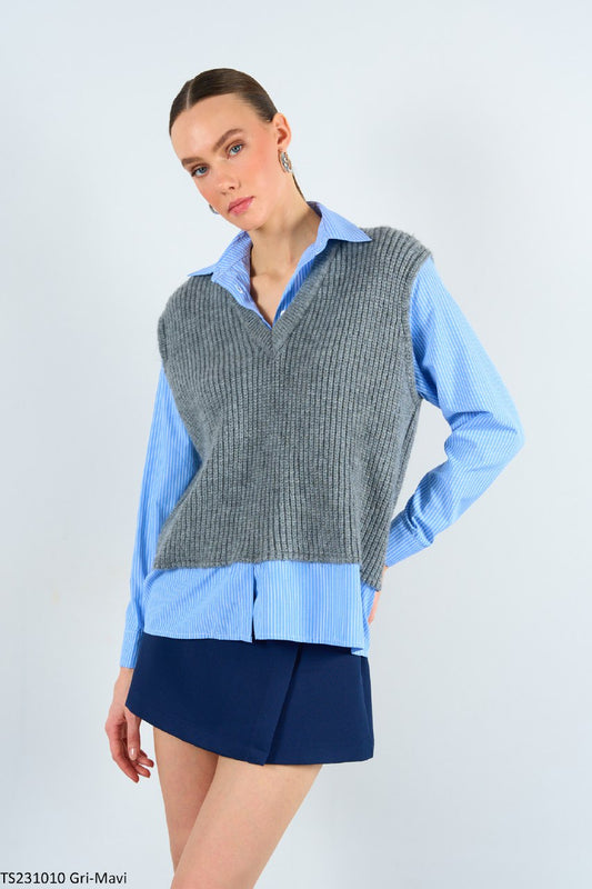 Grey vest with shirt details