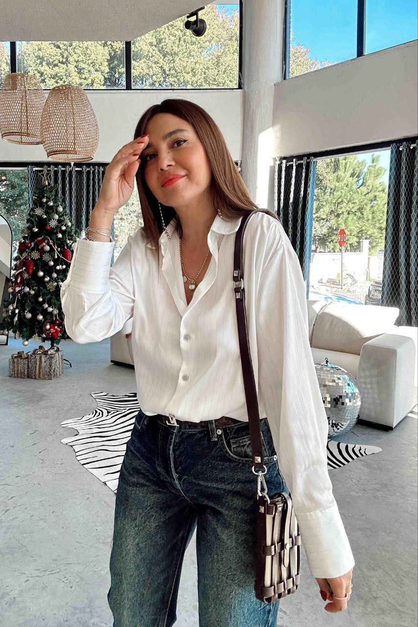 2855 White Satin shirt with silver details
