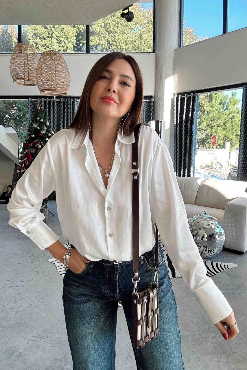 2855 White Satin shirt with silver details
