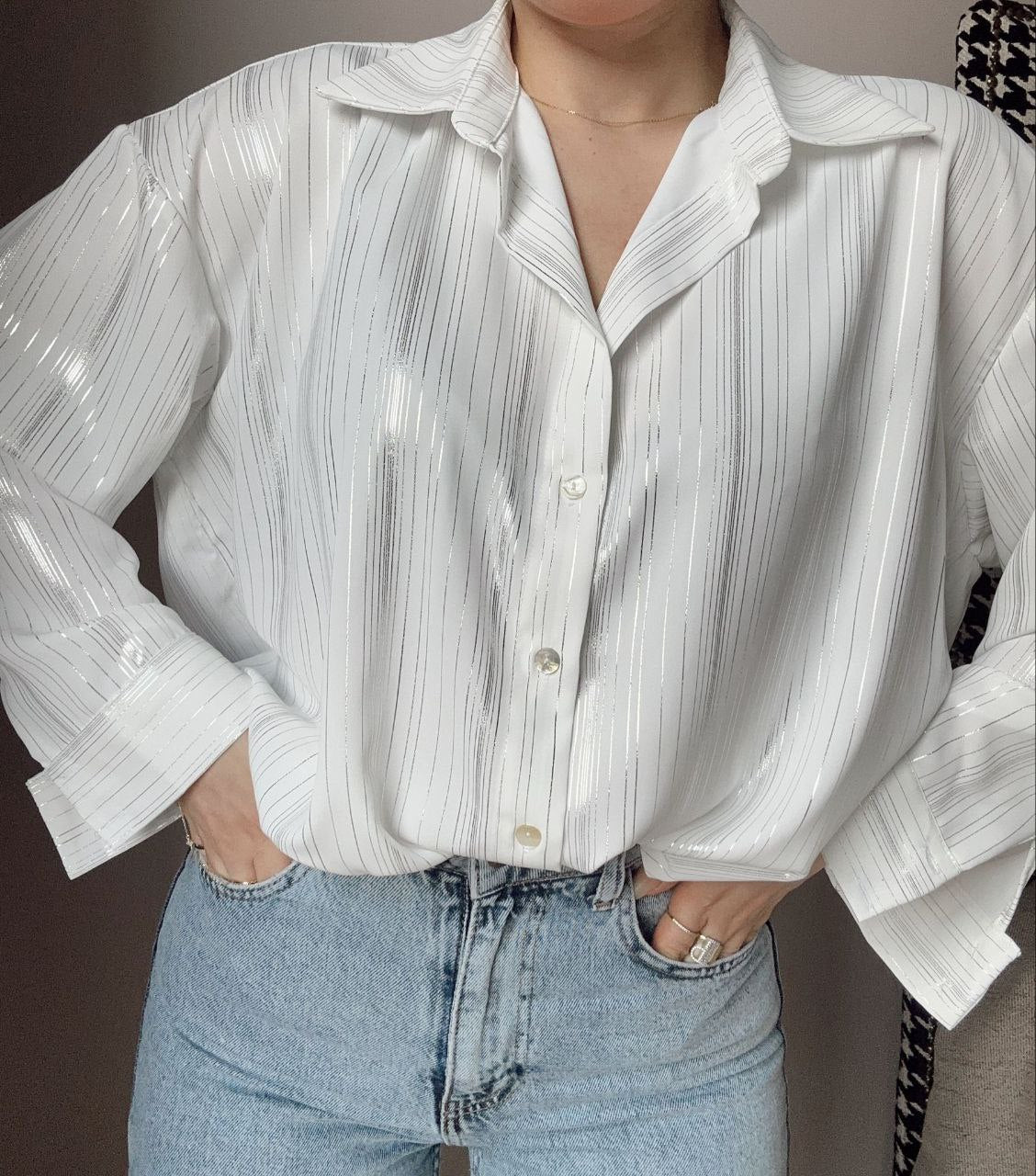 2855-2 Satin shirt with silver line