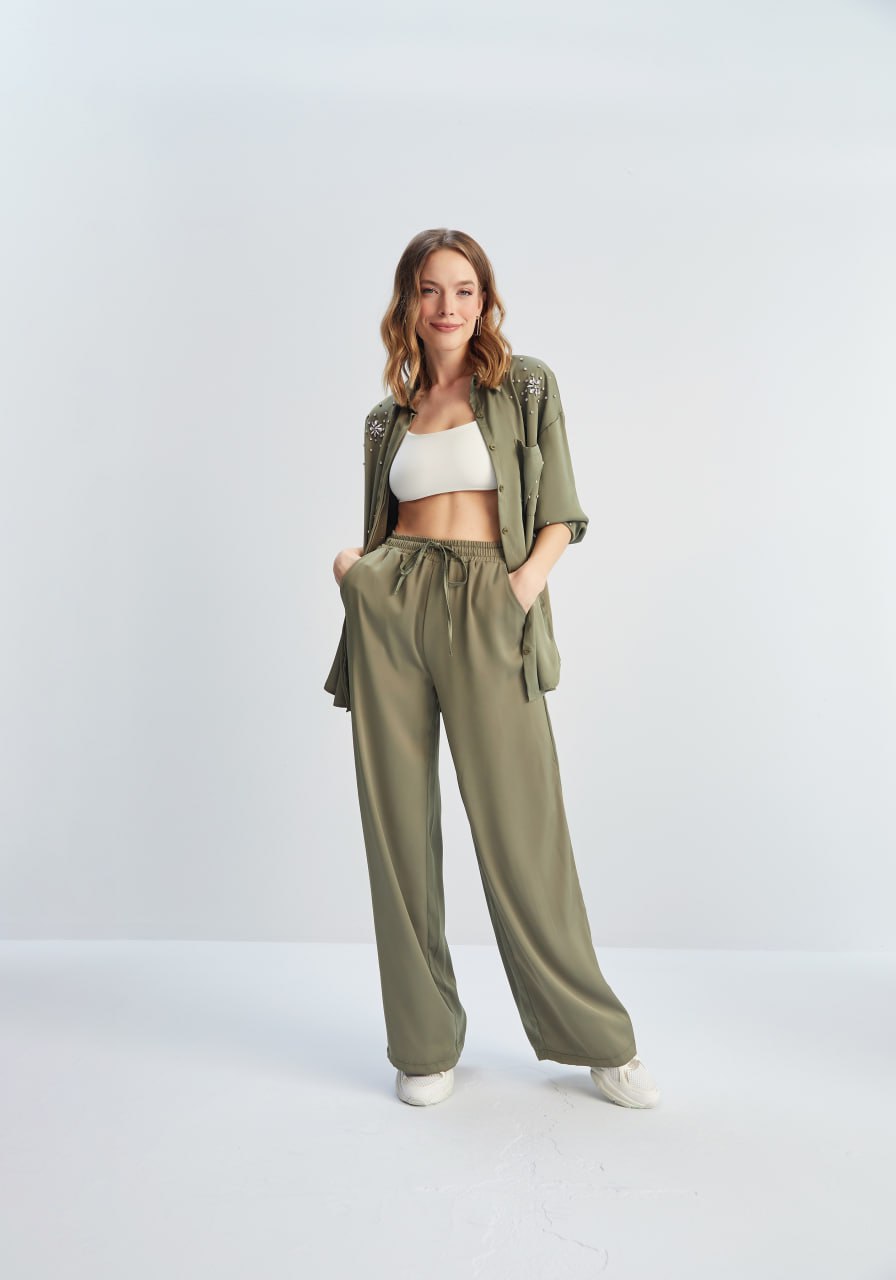 16016 Khaki Satin Set
